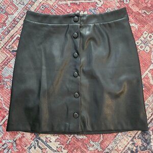 LOFT Womens Youth Black Imitation Leather Mini Pencil Skirt Button Accent NWT